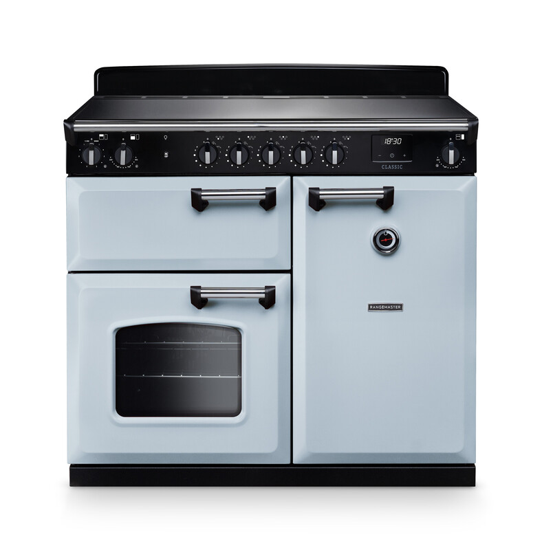 Rangemaster CL100EIPMSB/CM1 Classic 100cm Induction Range Cooker In Misty Blue / Chrome Trim