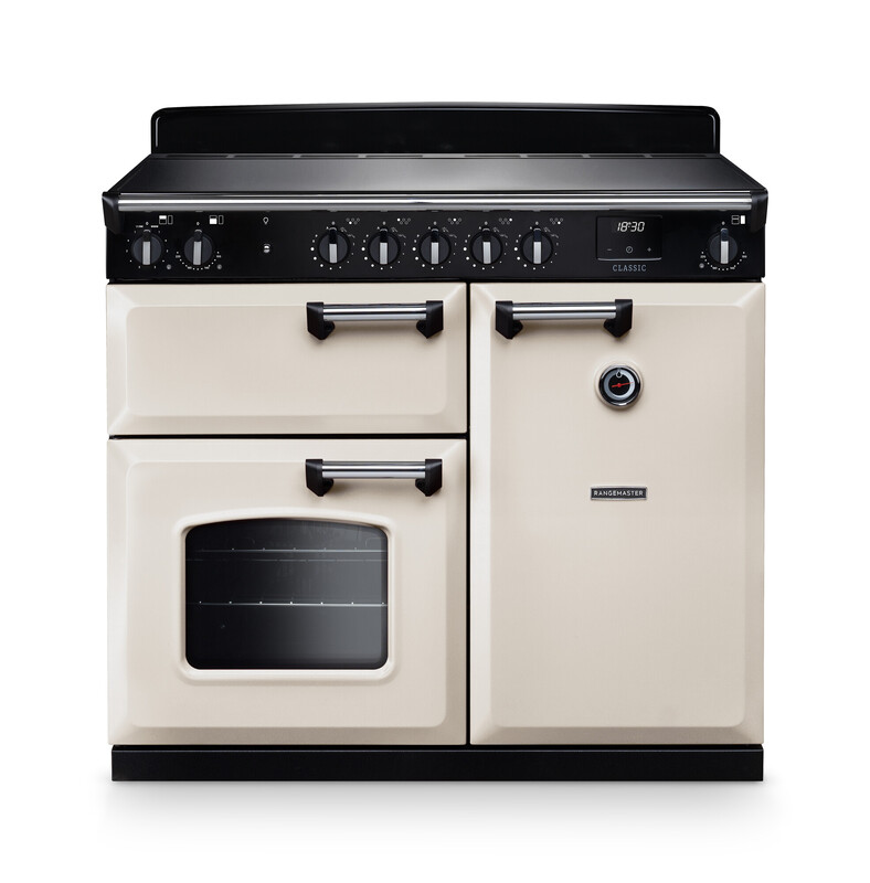 Rangemaster CL100EIPPCR/CM1 Classic 100cm Induction Range Cooker In Pale Cream / Chrome Trim