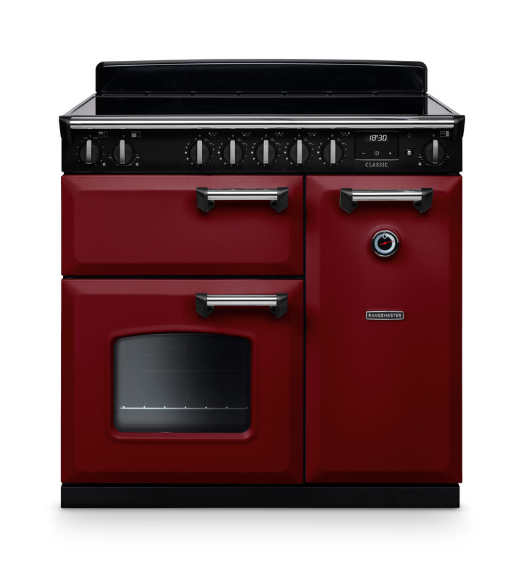 Rangemaster CL90EIPBOR/CM1 Classic 90cm Induction Range Cooker In Bordeaux In Chrome Trim