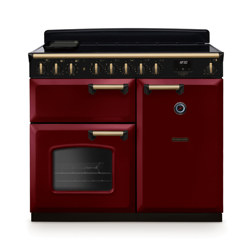 Rangemaster Cldl100eipbor/Ab1 Classic Deluxe 100Cm Induction Range Cooker In / Brass Trim Bordeaux