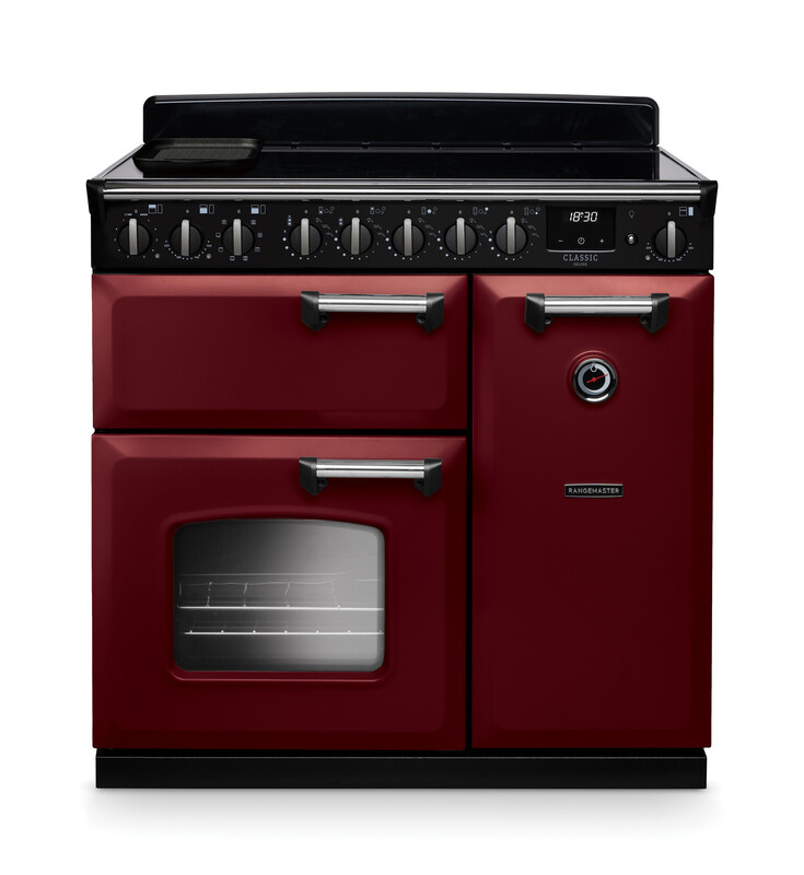 Rangemaster CLDL90EIPBOR/CM1 Classic Deluxe 90cm Induction Range Cooker In Bordeaux / Chrome Trim