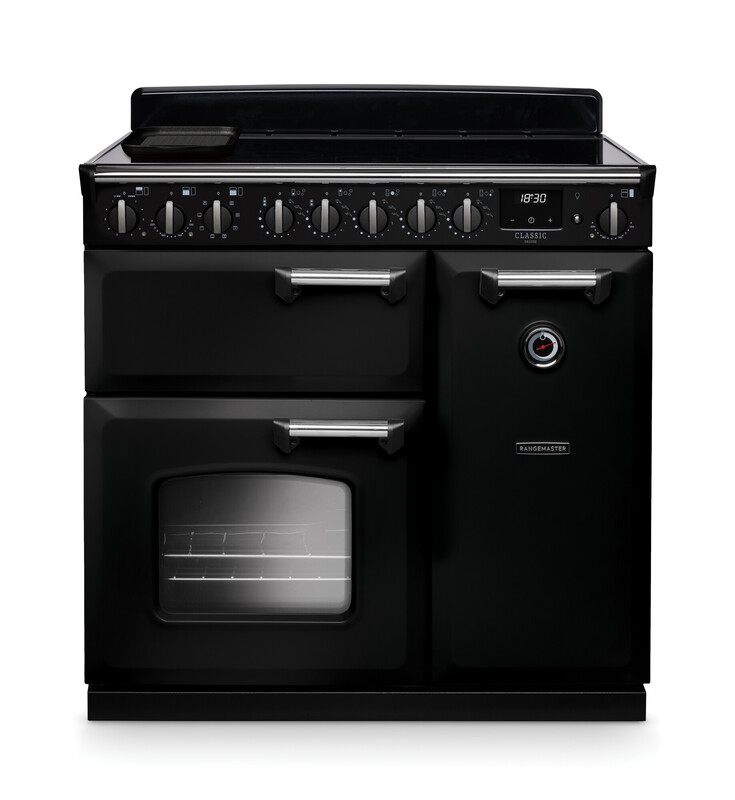 Rangemaster CLDL90EIPCBL/CM1 Classic Deluxe 90cm Induction Range Cooker In Charcoal Black / Chrome Trim