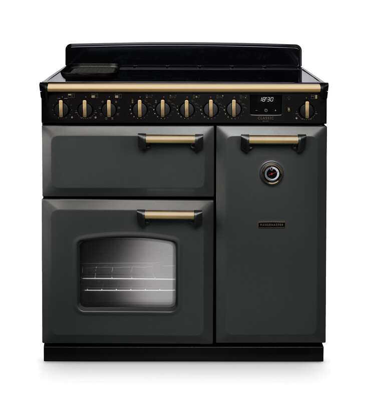 Rangemaster CLDL90EIPSLT/AB1 Classic Deluxe 90cm Induction Range Cooker In Slate / Brass Trim