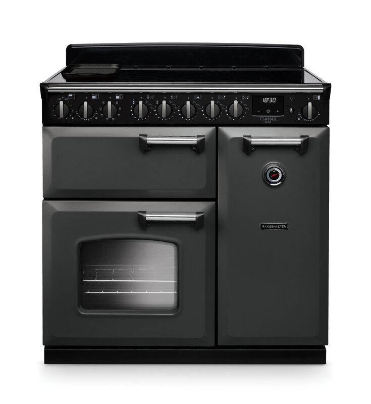 Rangemaster CLDL90EIPSLT/CM1 Classic Deluxe 90cm Induction Range Cooker In Slate / Chrome Trim