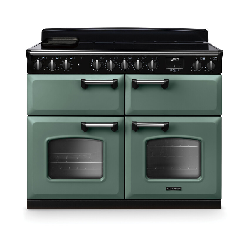 Rangemaster Cldlb110eipmgr/Cm1 Classic Deluxe 110Cm Induction Range Cooker In Mineral / Chrome Trim Green