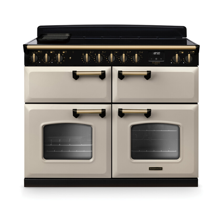 Rangemaster Cldlb110eippcr/Ab1 Classic Deluxe 110Cm Induction Range Cooker In Pale / Brass Trim Cream