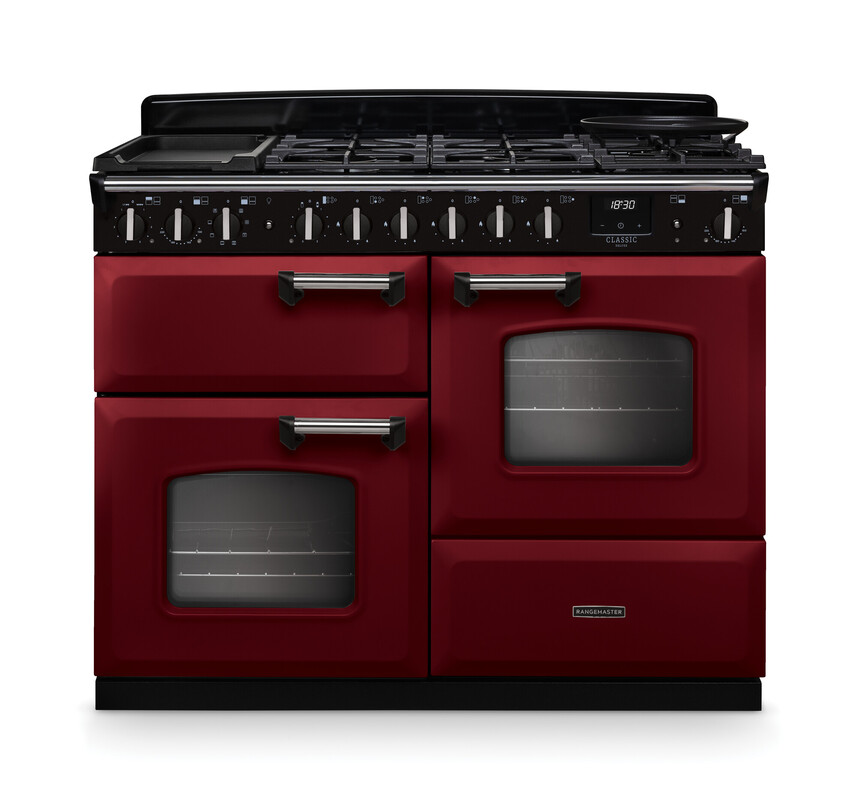 Rangemaster Cldlo110dfpbor/Cm1 Classic Deluxe 110Cm Dual Fuel Range Cooker In / Chrome Trim Bordeaux
