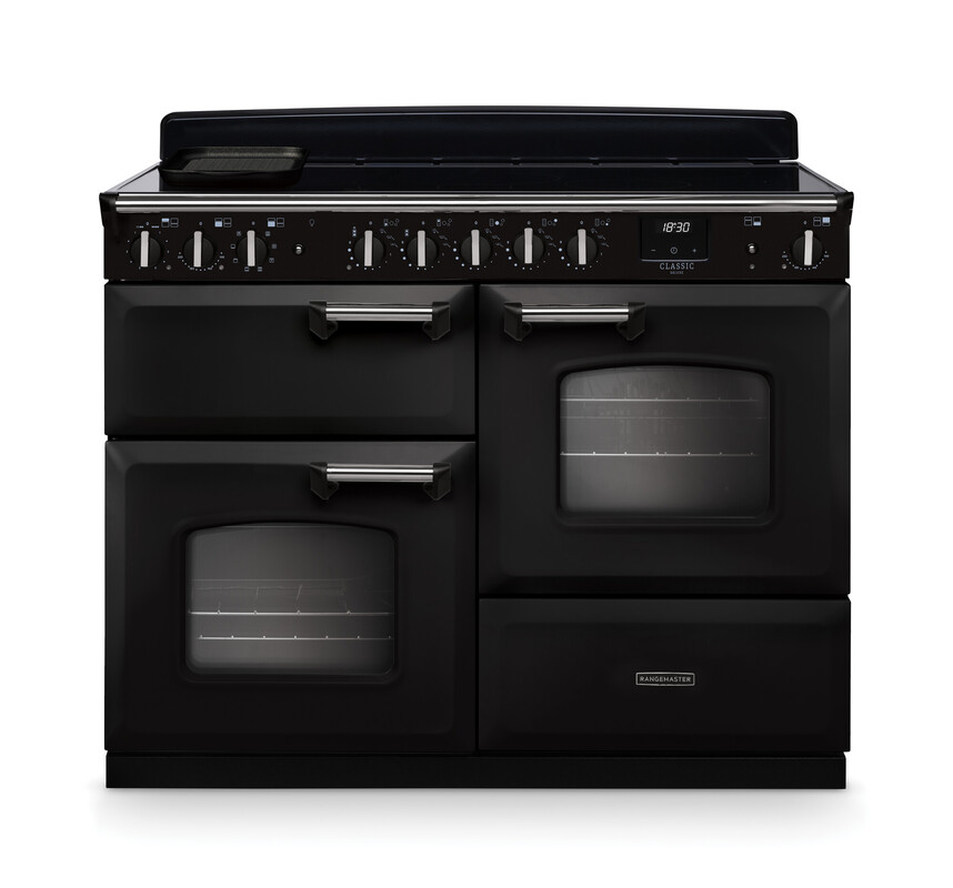 Rangemaster CLDLO110EIPCBL/CM1 Classic Deluxe 110cm Induction Range Cooker In Charcoal Black / Chrome Trim
