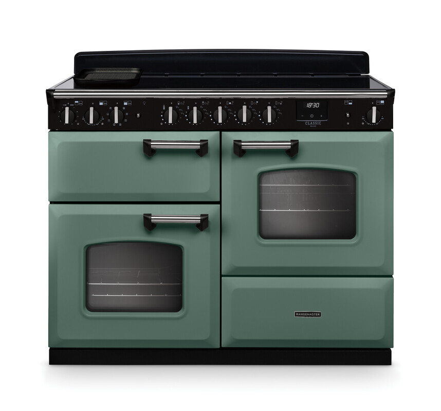 Rangemaster Cldlo110eipmgr/Cm1 Classic Deluxe 110Cm Induction Range Cooker In Mineral / Chrome Trim Green