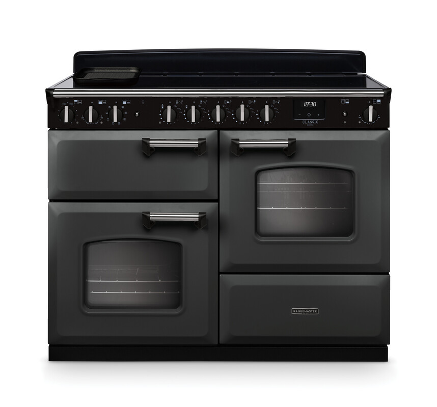 Rangemaster CLDLO110EIPSLT/CM1 Classic Deluxe 110cm Induction Range Cooker In Slate / Chrome Trim