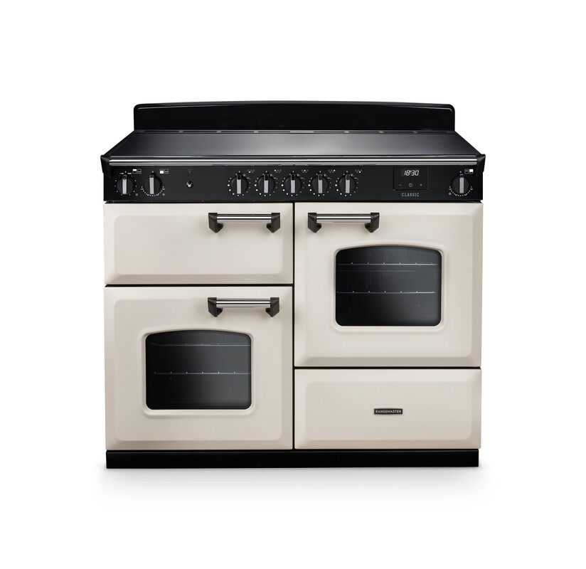 Rangemaster CLO110EIPPCR/CM1 Classic 110cm Induction Range Cooker In Pale Cream / Chrome Trim