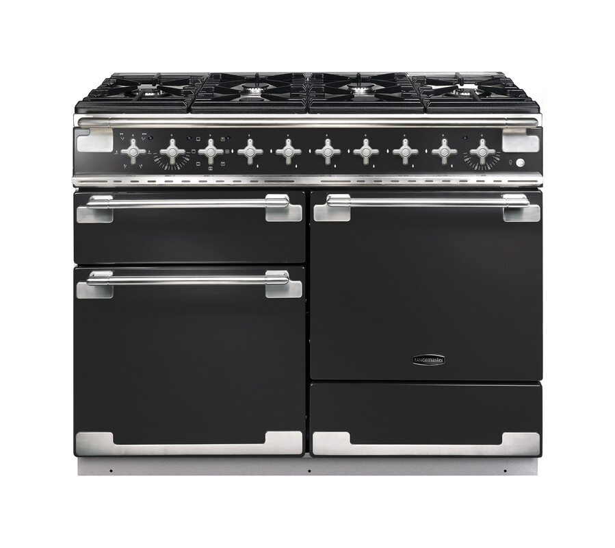 Rangemaster ELS110DFFCB Elise 110cm Dual Fuel Range Cooker In Charcoal Black / Nickel Trim