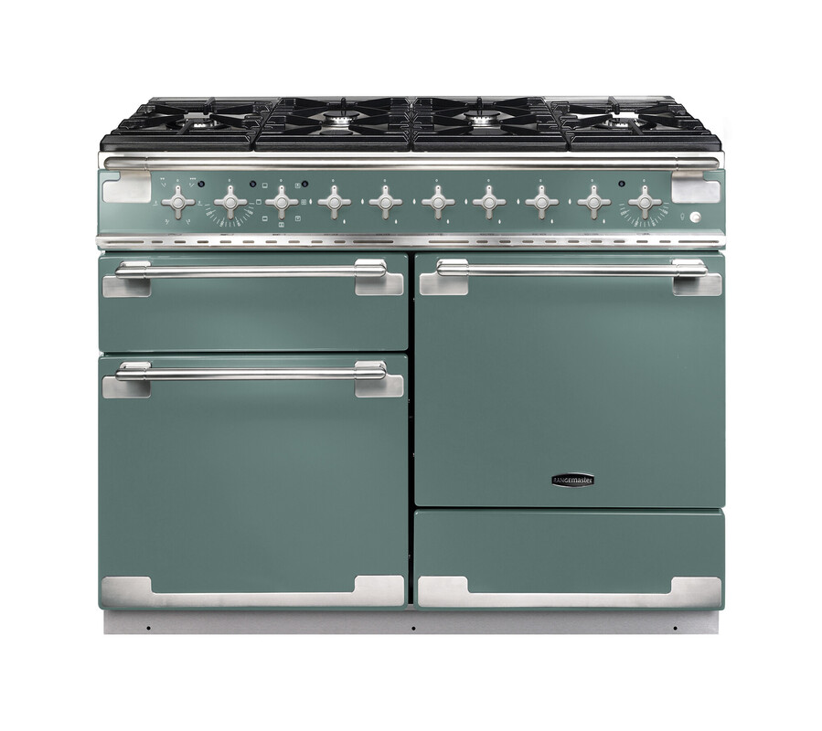 Rangemaster ELS110DFFMG Elise 110cm Dual Fuel Range Cooker In Mineral Green / Nickel Trim