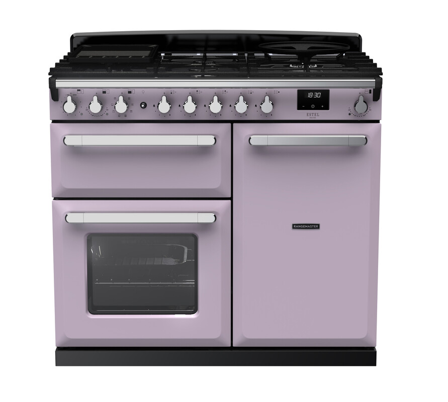 Rangemaster ESDL100DFPHTH/CM1 Estel Deluxe 100cm Dual Fuel Range Cooker In Heather / Chrome Trim