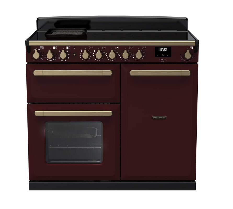 Rangemaster Esdl100eipbor/Ab1 Estel Deluxe 100Cm Induction Range Cooker In / Brass Trim Bordeaux