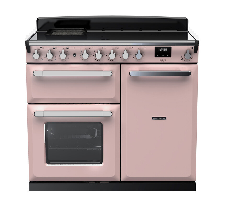 Rangemaster Estel Deluxe 100Cm Induction Range Cooker In Pale / Chrome Trim Pink Esdl100eipppk/Cm1