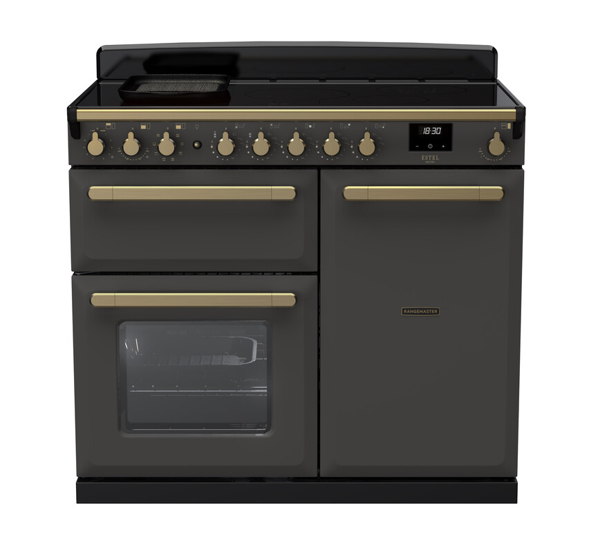 Rangemaster Esdl100eipslt/Ab1 Estel Deluxe 100Cm Induction Range Cooker In Slate / Brass Trim