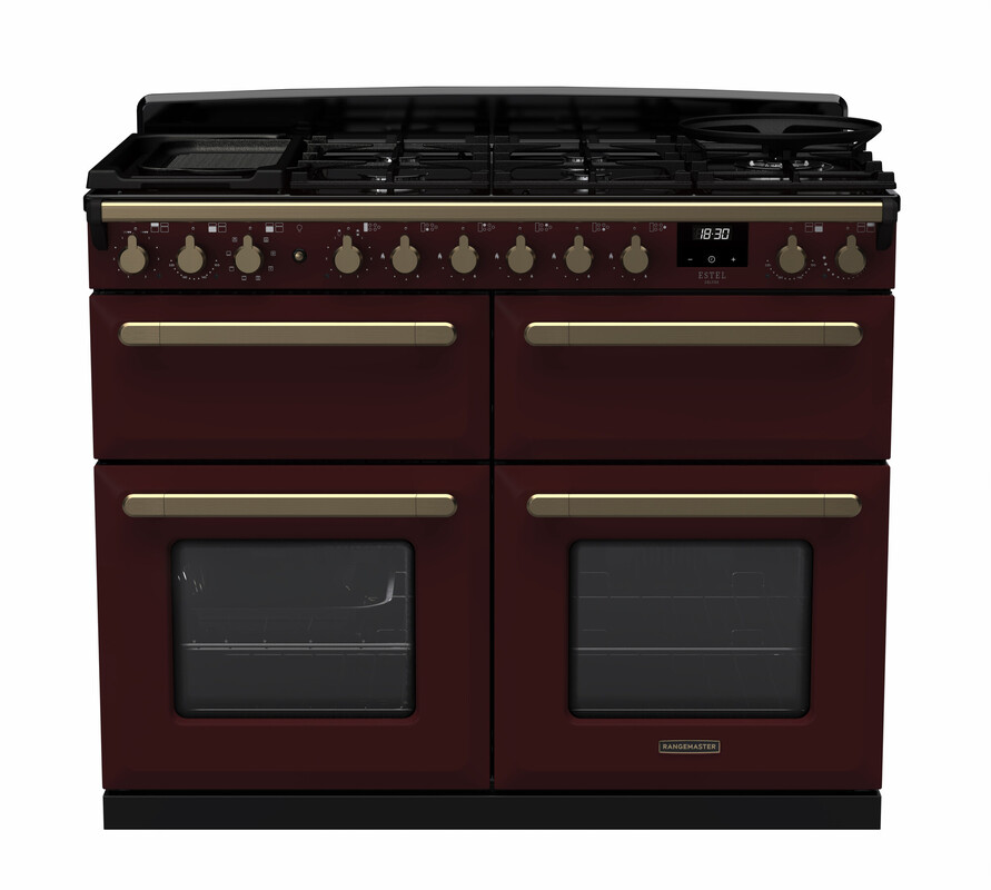 Rangemaster Esdlb110dfpbor/Ab1 Estel Deluxe 110Cm Dual Fuel Range Cooker In / Brass Trim Bordeaux