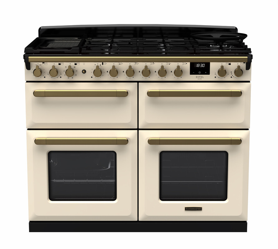 Rangemaster Esdlb110dfppcr/Ab1 Estel Deluxe 110Cm Dual Fuel Range Cooker In Pale / Brass Trim Cream