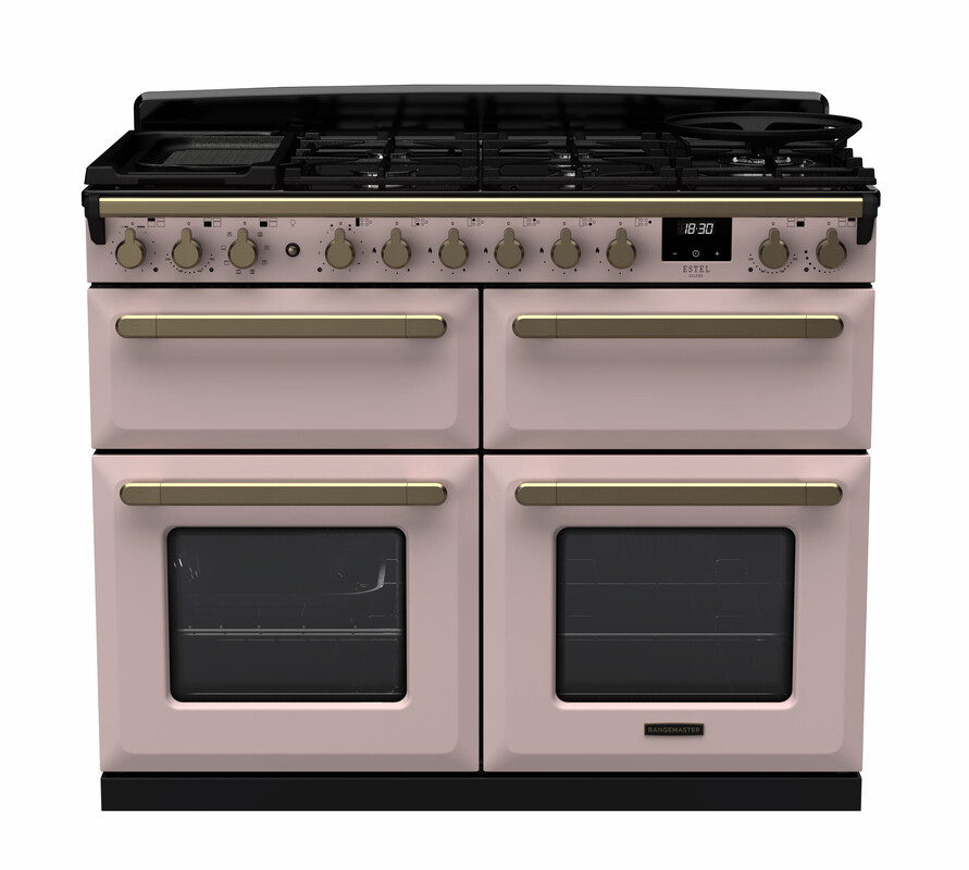 Rangemaster Esdlb110dfpppk/Ab1 Estel Deluxe 110Cm Dual Fuel Range Cooker In Pale / Brass Trim Pink