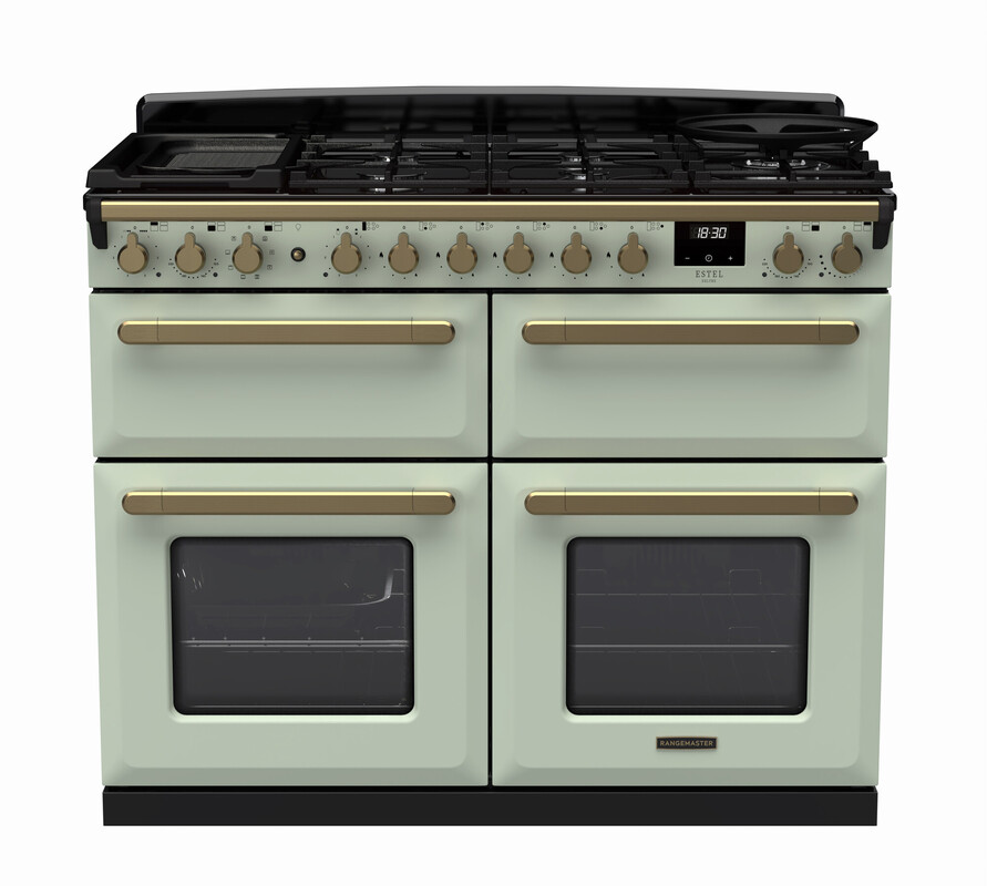 Rangemaster Esdlb110eipmnt/Ab1 Estel Deluxe 110Cm Induction Range Cooker In Mint / Brass Trim