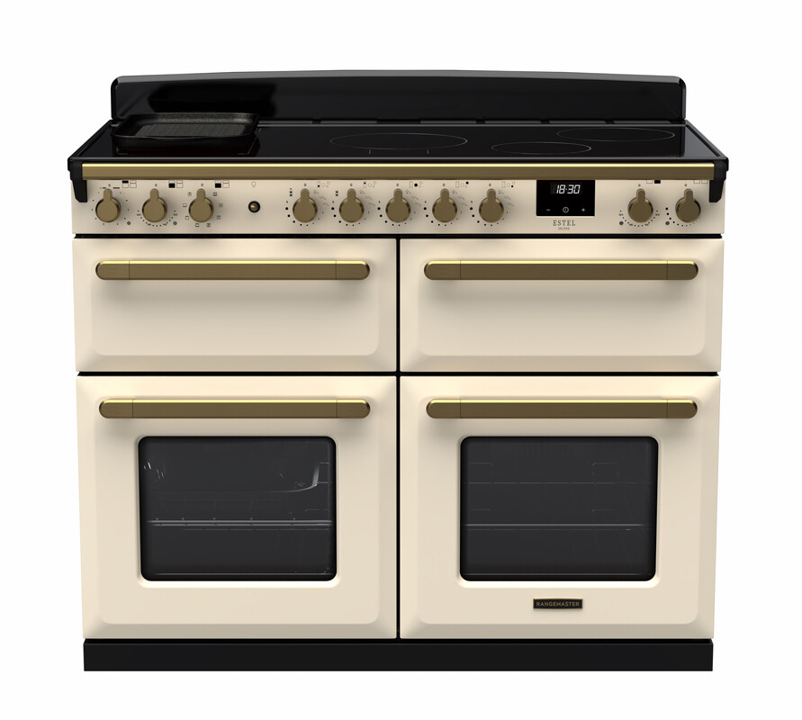 Rangemaster Esdlb110eippcr/Ab1 Estel Deluxe 110Cm Induction Range Cooker In Pale / Brass Trim Cream