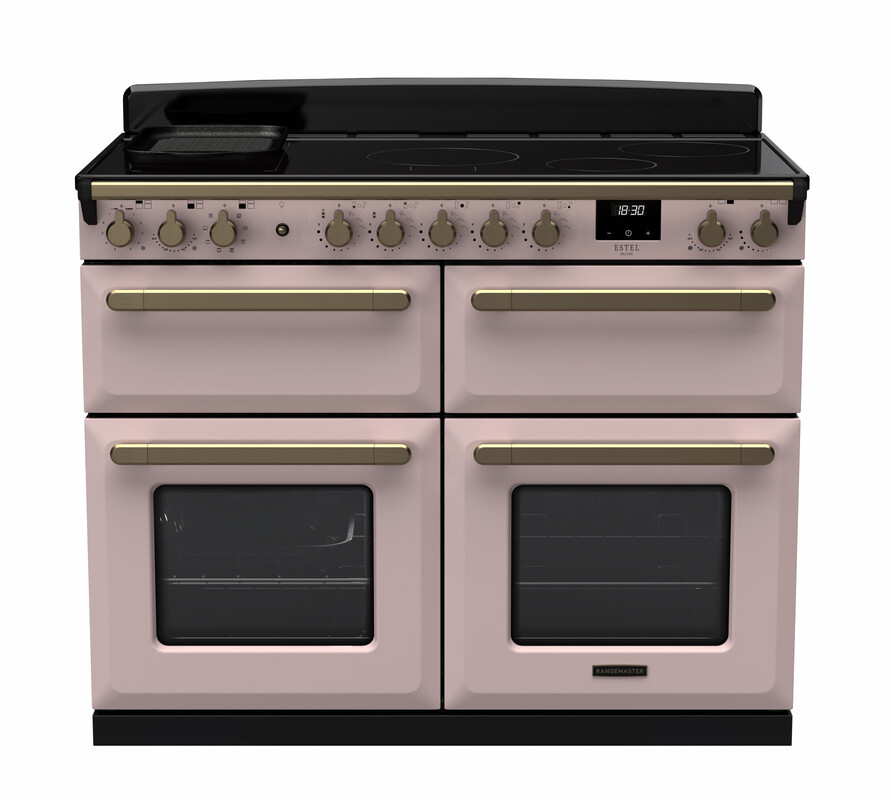 Rangemaster Esdlb110eipppk/Ab1 Estel Deluxe 110Cm Induction Range Cooker In Pale / Brass Trim Pink