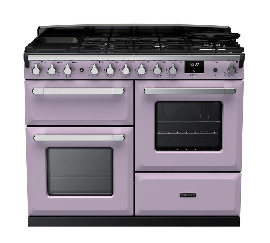 Rangemaster Esdlo110dfphth/Cm1 Estel Deluxe 110Cm Dual Fuel Range Cooker In Heather / Chrome Trim