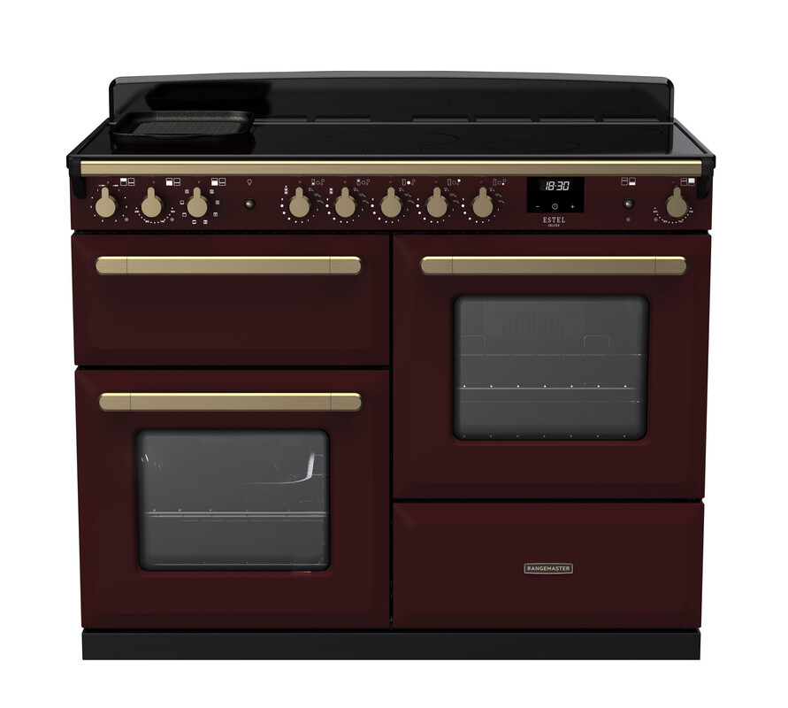 Rangemaster Esdlo110eipbor/Ab1 Estel Deluxe 110Cm Induction Range Cooker In / Brass Trim Bordeaux