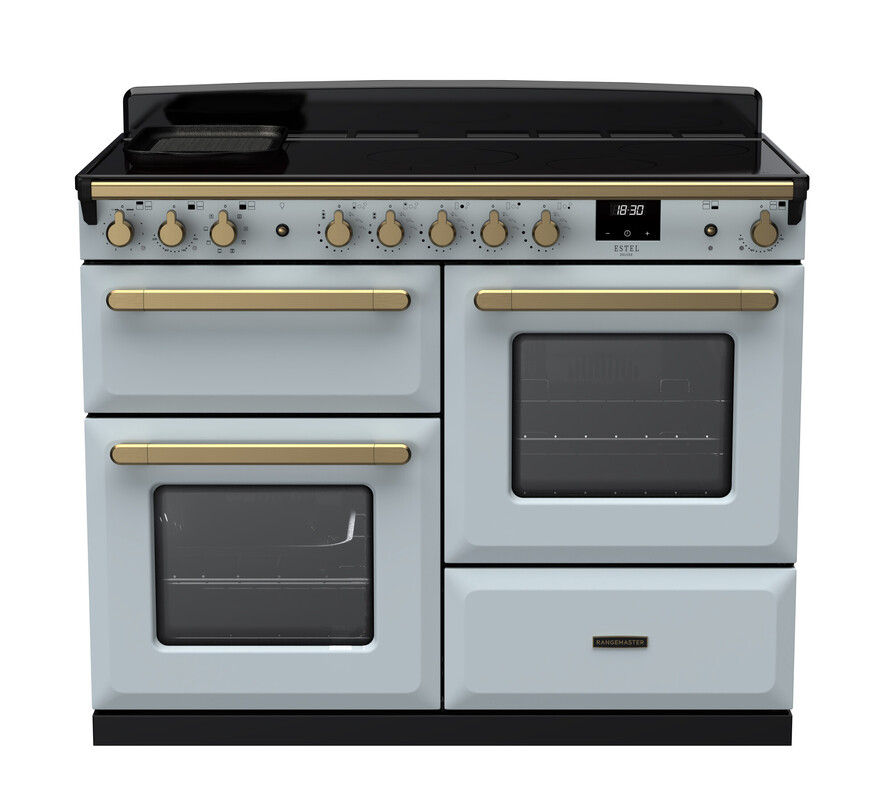 Rangemaster Esdlo110eipmsb/Ab1 Estel Deluxe 110Cm Induction Range Cooker In Misty / Brass Trim Blue