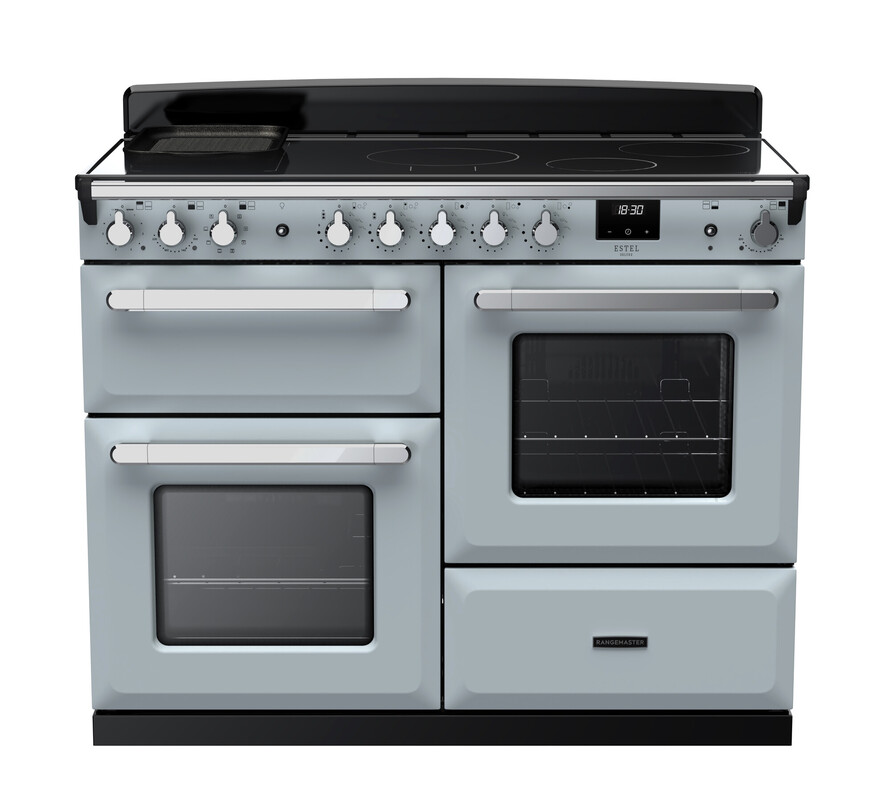 Rangemaster Rangemastr Esdlo110eipmsb/Cm1 Estel Deluxe 110Cm Induction Range Cooker In Misty / Chrome Trim Blue