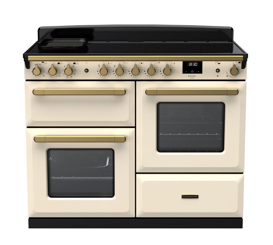 Rangemaster Esdlo110eippcr/Ab1 Estel Deluxe 110Cm Induction Range Cooker In Pale / Brass Trim Cream