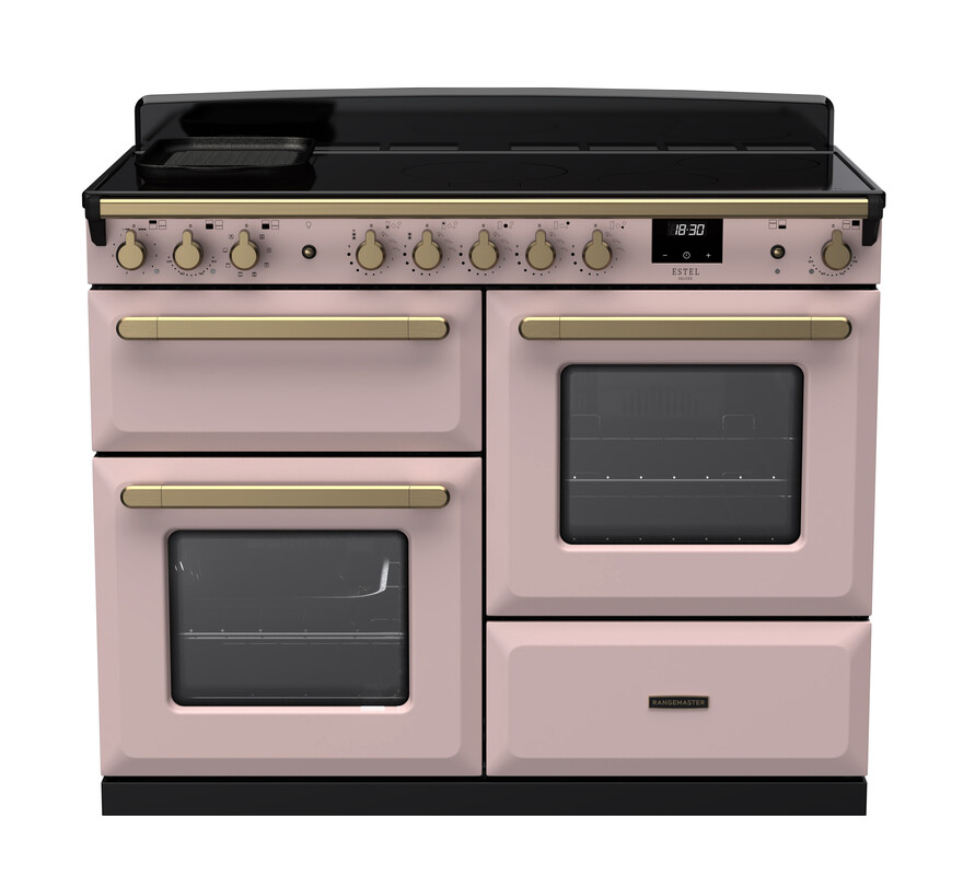 Rangemaster Esdlo110eipppk/Ab1 Estel Deluxe 110Cm Induction Range Cooker In Pale / Brass Trim Pink