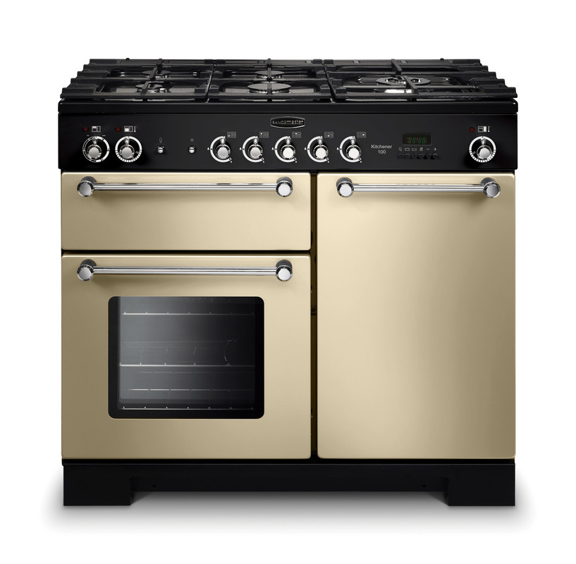 Rangemaster Kitchener 100Cm Dual Fuel Range Cooker In / Chrome Trim Cream Kch100dffcr/C