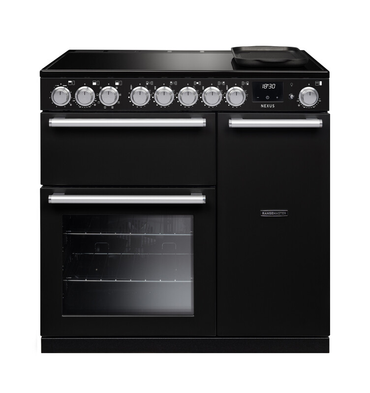 Rangemaster Nex90eipgbl/Cm1 Nexus 90Cm Induction Range Cooker In Gloss / Chrome Trim Black