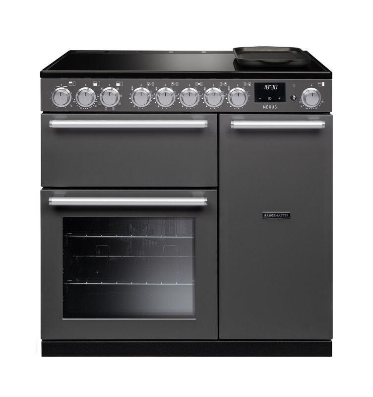 Rangemaster Nex90eipslt/Cm1 Nexus 90Cm Induction Range Cooker In Slate / Chrome Trim White