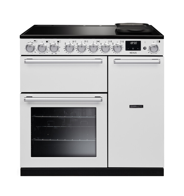 Rangemaster Nex90eipwht/Cm1 Nexus 90Cm Induction Range Cooker In / Chrome Trim White