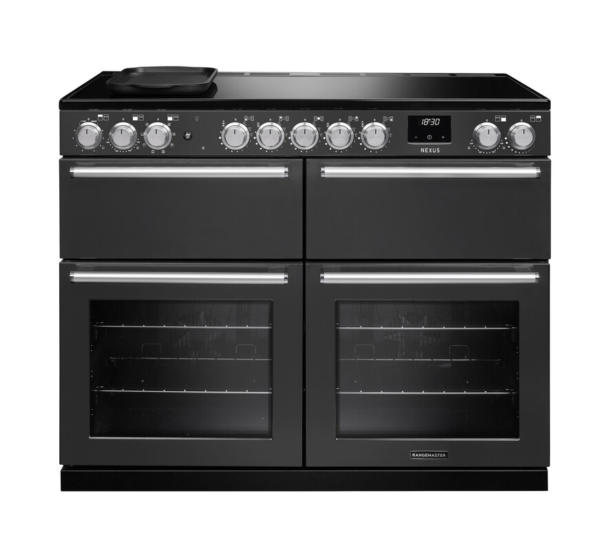 Rangemaster Nexb110eipslt/Cm1 Nexus 110Cm Induction Range Cooker In Slate / Chrome Trim White