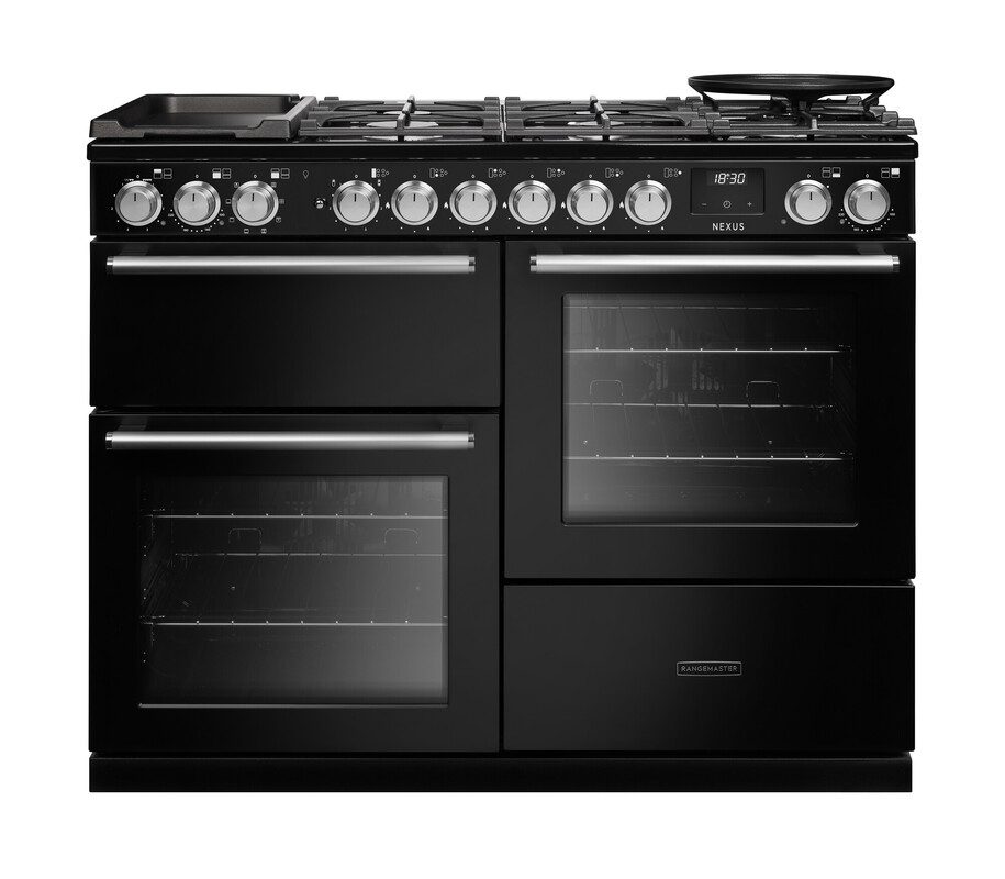 Rangemaster NEXO110DFPCBL/CM1 Nexus 110cm Dual Fuel Range Cooker In Charcoal Black / Chrome Trim