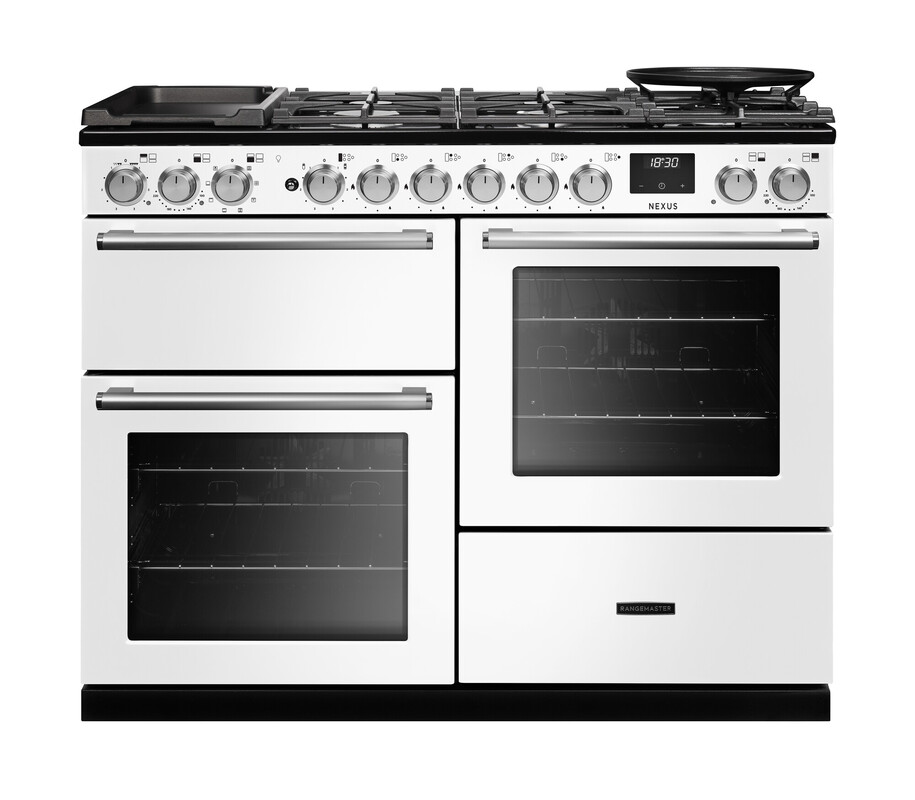 Rangemaster Nexo110dfpwht/Cm1 Nexus 110Cm Dual Fuel Range Cooker In / Chrome Trim White