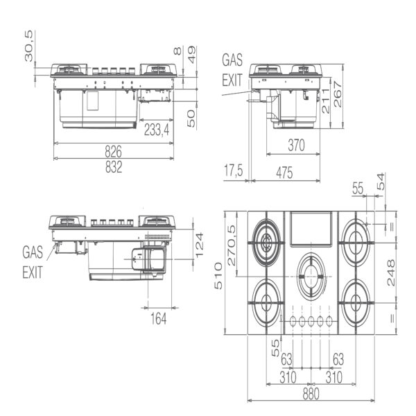 Elica NT-FLAME-EVO-BL 88cm Vented Gas Hob in Black