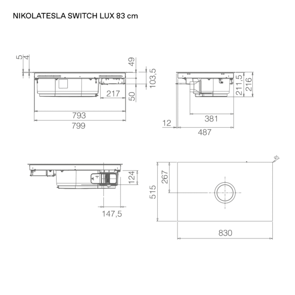 Elica NT-SW-LUX Switch Lux EVO 83cm Vented Induction Hob in Black Glass