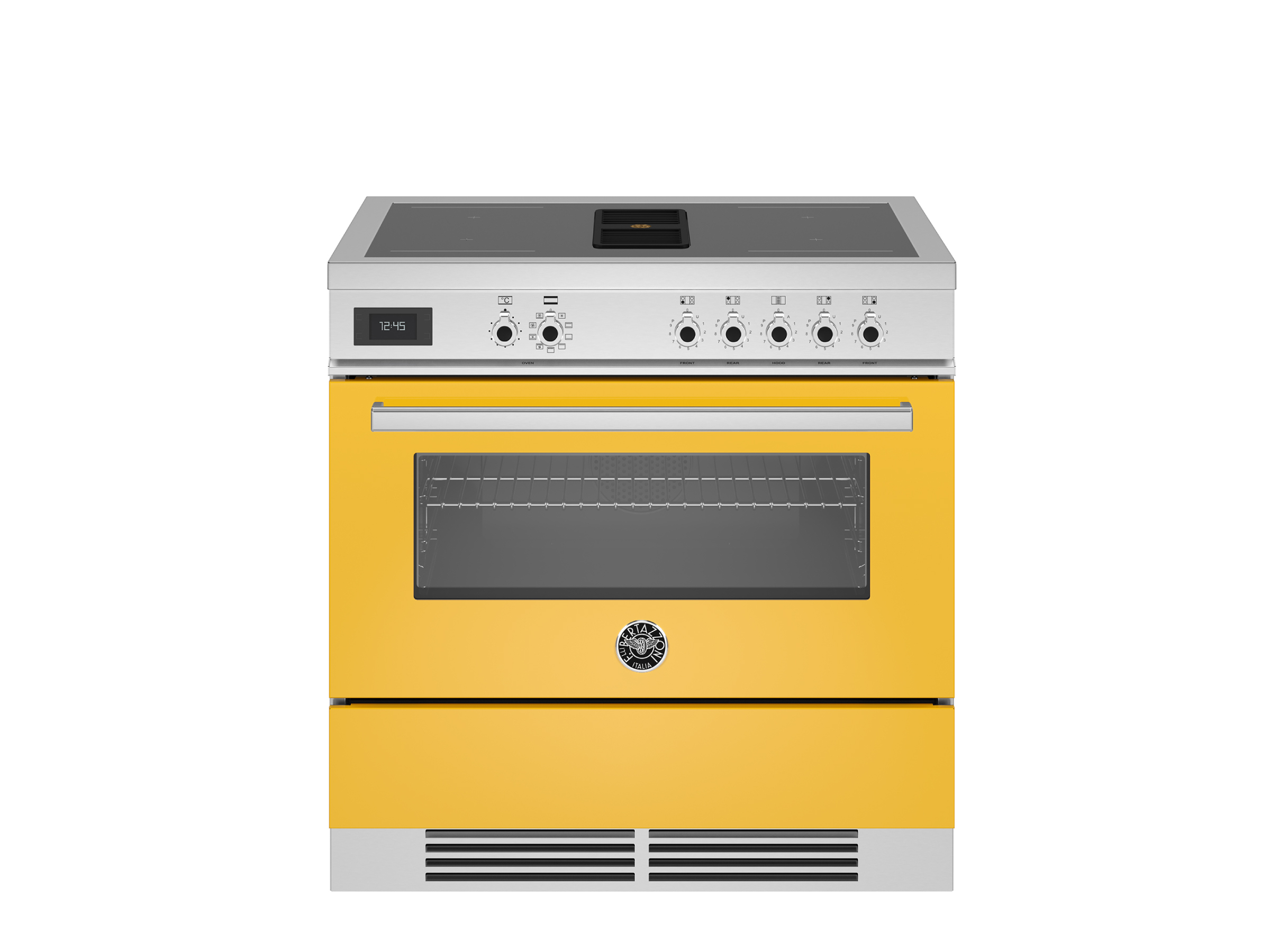 Bertazzoni Proch94i1egit Pro Series 90Cm Air-Tec Induction Top Range Cooker With Integrated Hood And Electric Oven Yellow