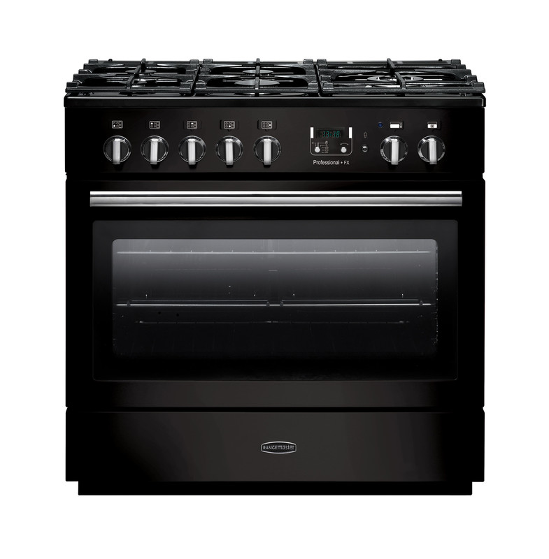 Rangemaster PROP90FXDFFGB/C Professional Plus FX 90cm Dual Fuel Range Cooker In Black/ Chrome Trim