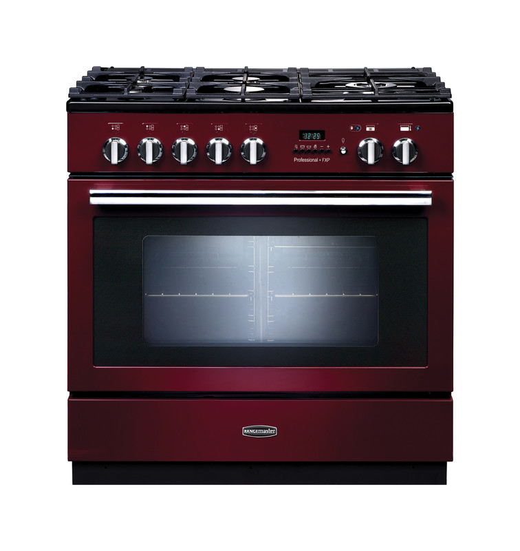 Rangemaster PROP90FXPDFFCY/C Professional Plus FXP 90cm Dual Fuel Range Cooker In Cranberry / Chrome Trim