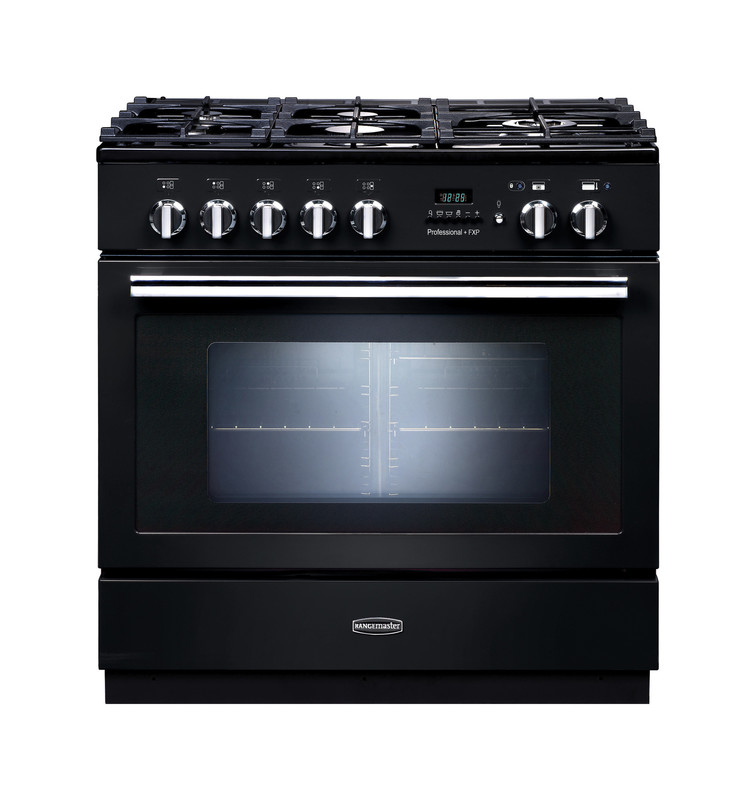 Rangemaster PROP90FXPDFFGB/C Professional Plus FXP 90cm Dual Fuel Range Cooker In Black / Chrome Trim