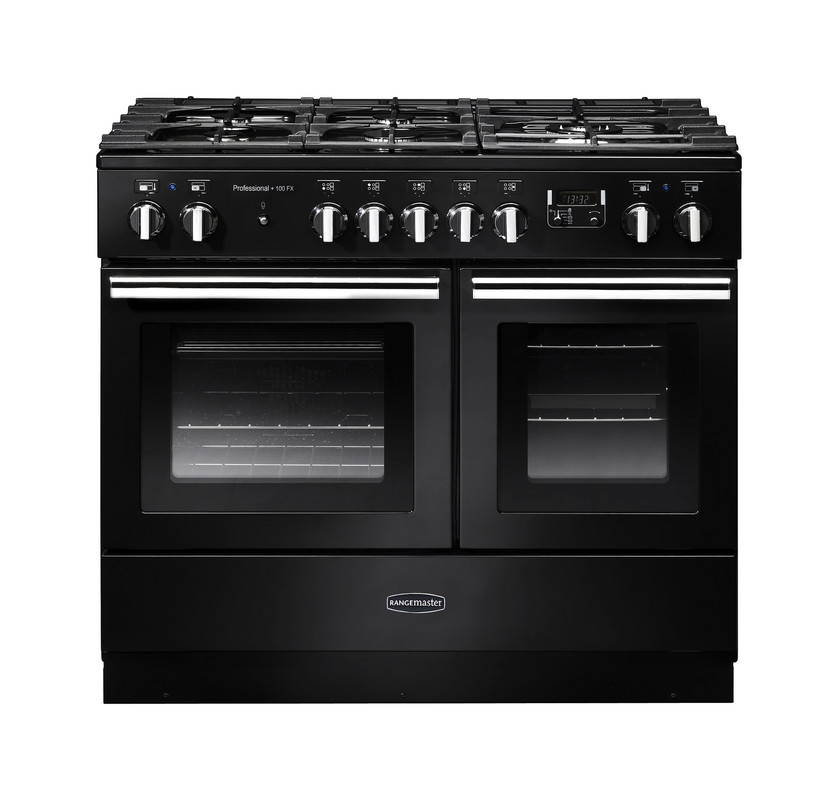 Rangemaster PROPL100FXDFFGB/C Professional + FX 100cm Dual Fuel Range Cooker In Black / Chrome Trim