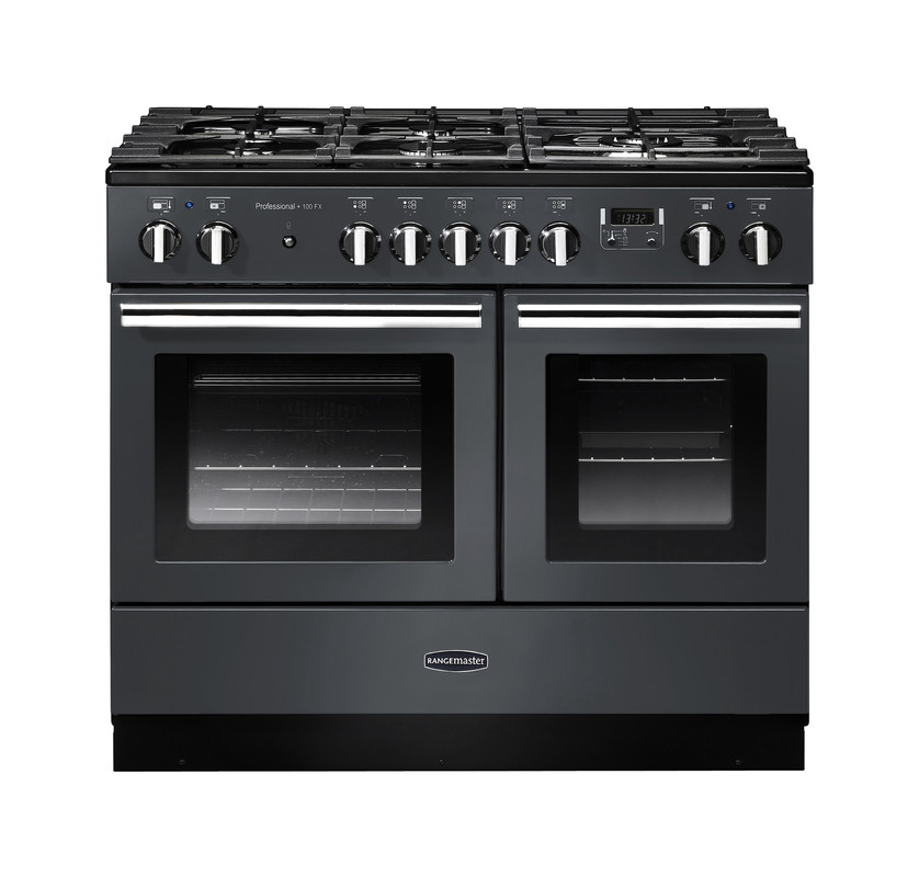 Rangemaster PROPL100FXDFFSL/C Professional + 100cm Dual Fuel Range Cooker In Slate / Chrome Trim