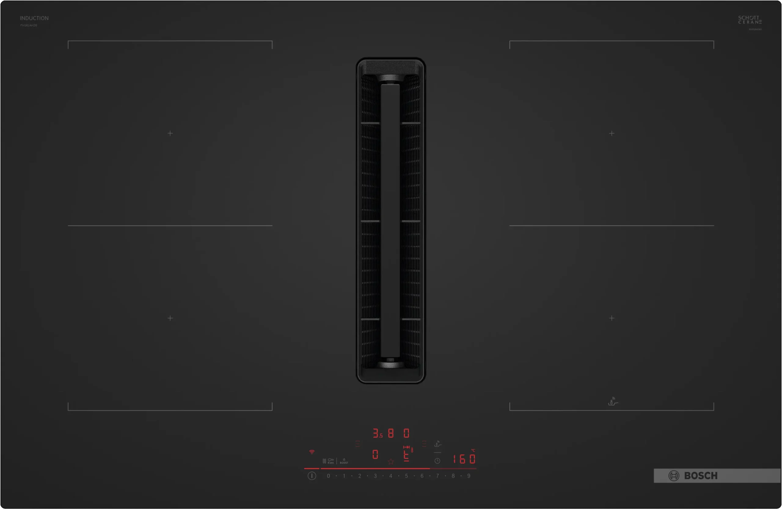 Bosch PVQ81AH26E Series 6 Induction Hob with Integrated Ventilation System 80cm in Matt Black