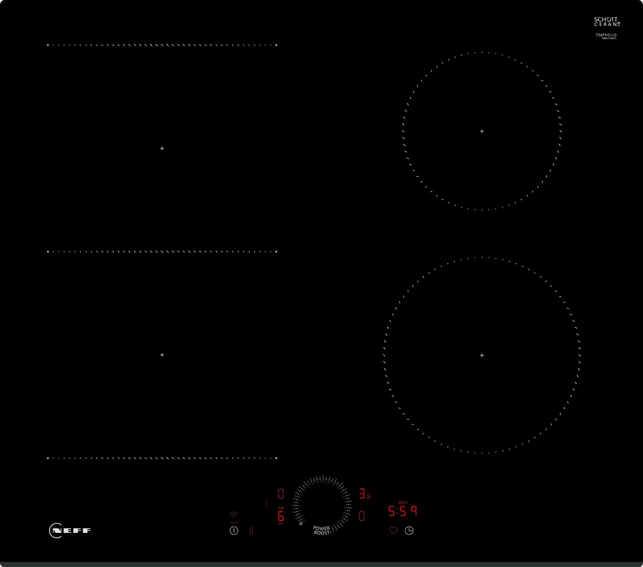 Neff T56FHS1L0 N 70 Induction Hob 60cm Surface Mount Gloss Black Glass
